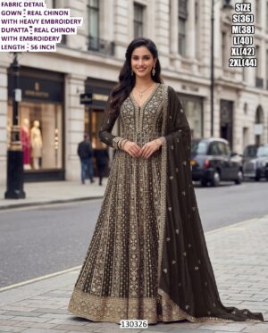 Heavy Chinon Embroidery Gown Collection | Premium Wedding & Party Wear Designer Dress Wholesale
