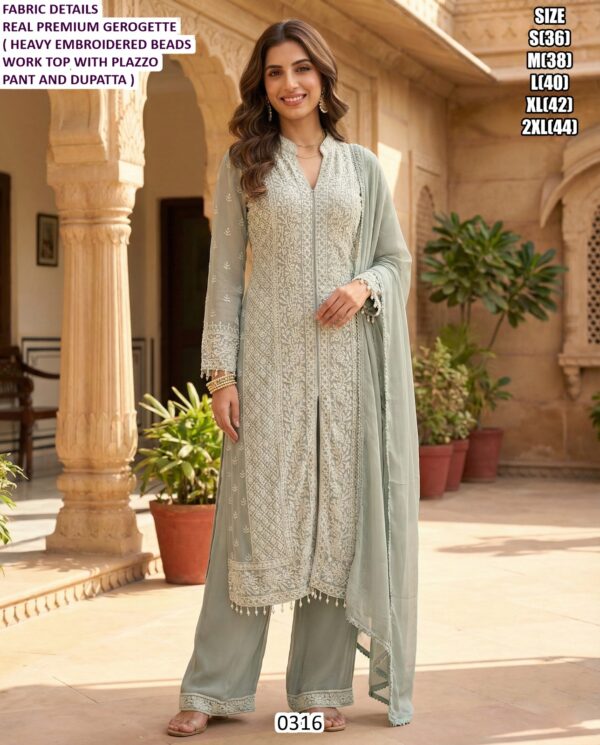 Premium Georgette Palazzo Suit Set | Heavy Embroidery Festive Wear Designer Collection