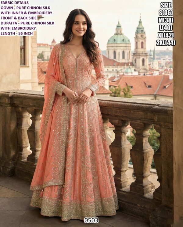 Heavy Chinon Silk Gown ✨ Premium Wedding Wear Designer Collection