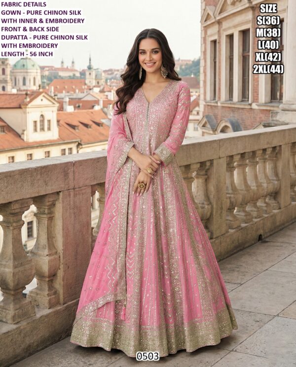 Heavy Chinon Silk Gown ✨ Premium Wedding Wear Designer Collection