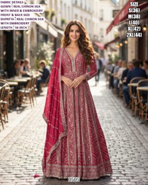 Premium Chinon Silk Embroidery Gown | Wedding & Festive Collection