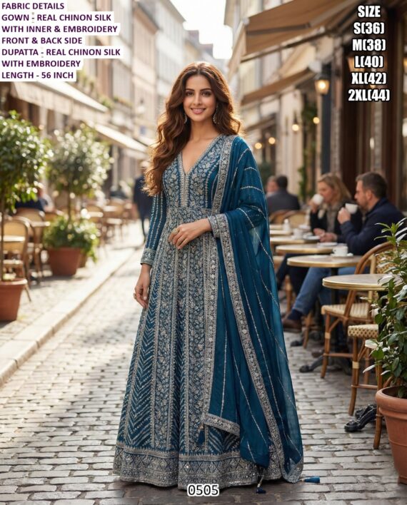 Premium Chinon Silk Embroidery Gown | Wedding & Festive Collection