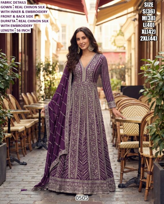 Premium Chinon Silk Embroidery Gown | Wedding & Festive Collection