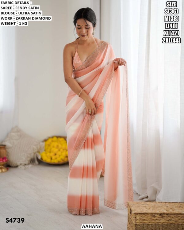 Fendy Satin Saree for Women | Zarkan Diamond Work Party Wear Sareeš»