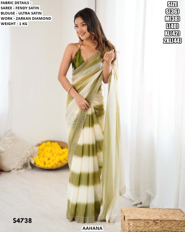 Fendy Satin Saree for Women | Zarkan Diamond Work Party Wear Sareeš»