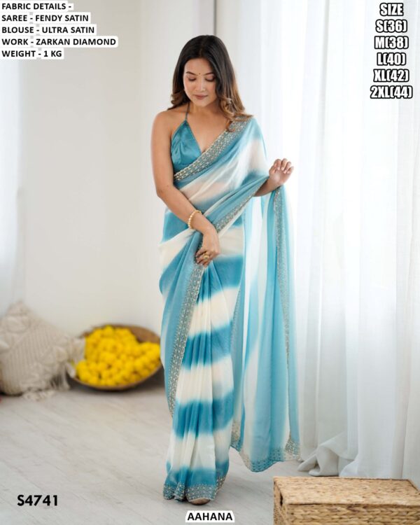 Fendy Satin Saree for Women | Zarkan Diamond Work Party Wear Sareeš»