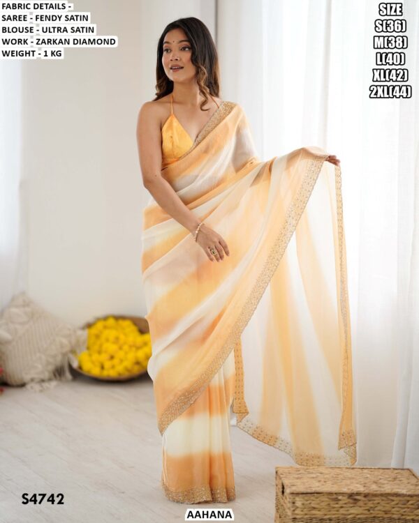 Fendy Satin Saree for Women | Zarkan Diamond Work Party Wear Sareeš»