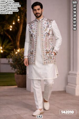 Men’s Embroidered Kurta Pajama with Koti | Premium Ethnic Wear Set