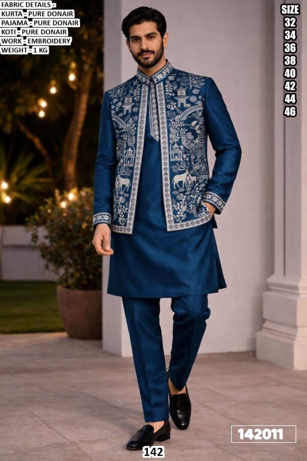 Men’s Embroidered Kurta Pajama with Koti | Premium Ethnic Wear Set