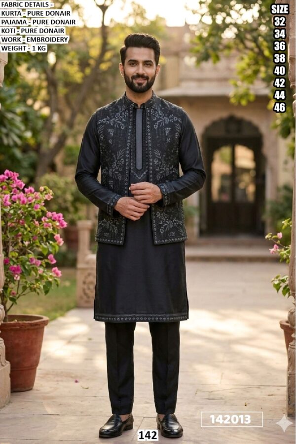Men’s Embroidered Kurta Pajama with Koti | Premium Ethnic Wear Set