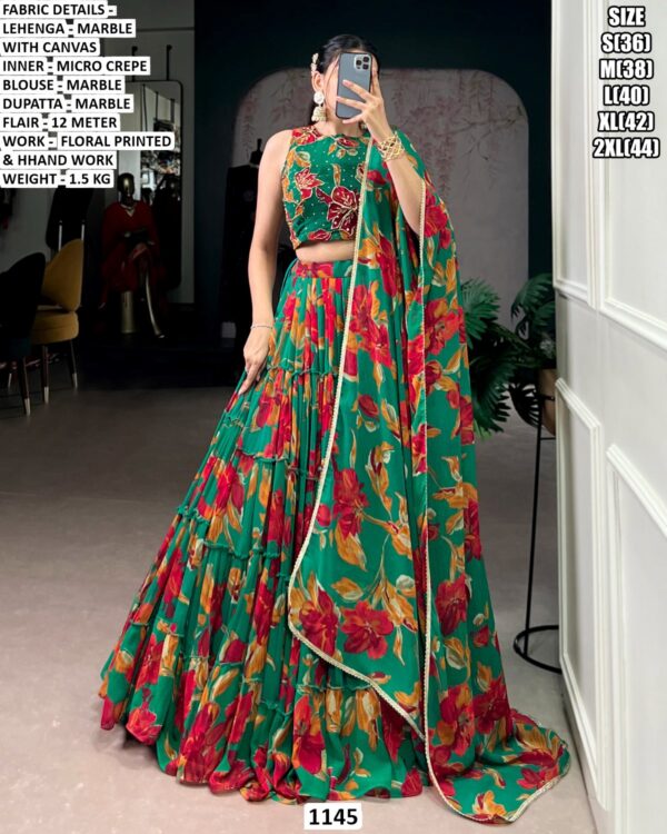 Floral Printed Lehenga Choli for Women | Marble Lehenga with Dupatta