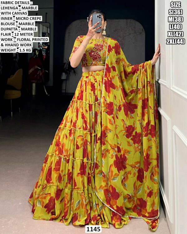 Floral Printed Lehenga Choli for Women | Marble Lehenga with Dupatta