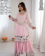 Baby Pink French Crepe Suit Set for Women | Real Mirror Work Party Wear Outfit