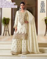 Ivory Chinon Silk Embroidered Kurta Palazzo Set For Women