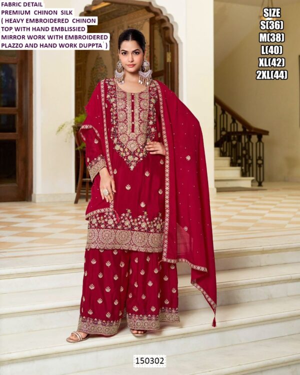 Ivory Chinon Silk Embroidered Kurta Palazzo Set For Women