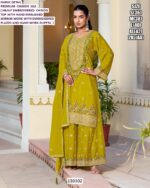 Ivory Chinon Silk Embroidered Kurta Palazzo Set For Women