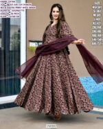 Floral Printed Chinon Anarkali Gown for Women | Party Wear Ethnic Dress
