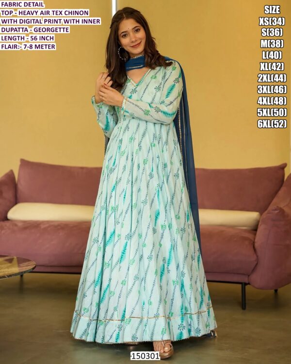 Floral Printed Chinon Anarkali Gown for Women | Party Wear Ethnic Dress