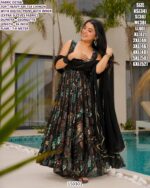 Floral Printed Chinon Anarkali Gown for Women | Party Wear Ethnic Dress