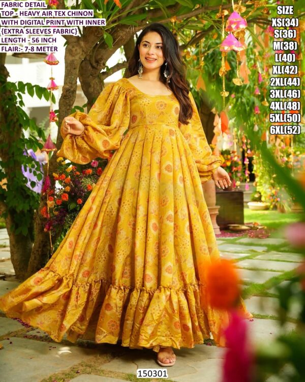 Floral Printed Chinon Anarkali Gown for Women | Party Wear Ethnic Dress