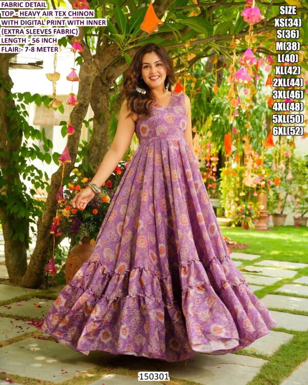 Floral Printed Chinon Anarkali Gown for Women | Party Wear Ethnic Dress