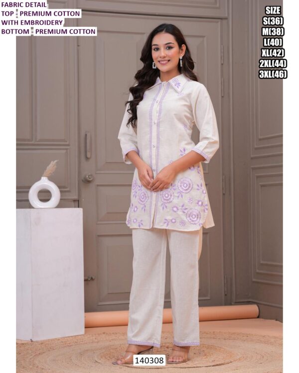 Premium Cotton Embroidered And Natural Crepe Kurti Pant Set for Women