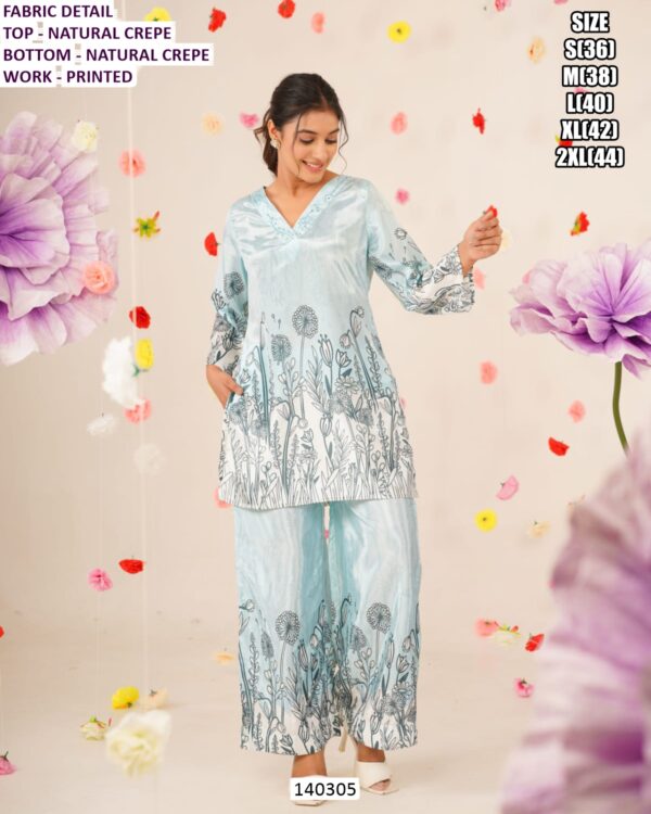 Premium Cotton Embroidered And Natural Crepe Kurti Pant Set for Women