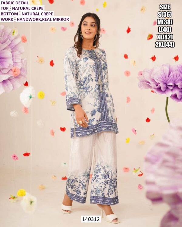 Premium Ethnic Kurti Pant & Palazzo Set for Women | Cotton Embroidery & Crepe Mirror Work