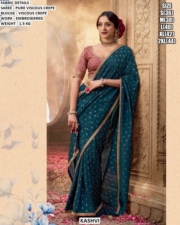 Embroidered Viscous Crepe Saree for Women | Party Wear Ethnic Saree