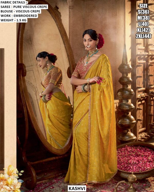 Embroidered Viscous Crepe Saree for Women | Party Wear Ethnic Saree