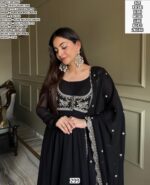 Black Embroidered Fox Georgette Anarkali Suit Set for Women