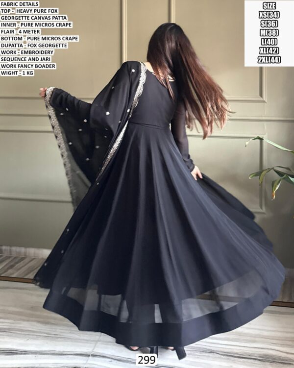 Black Embroidered Fox Georgette Anarkali Suit Set for Women