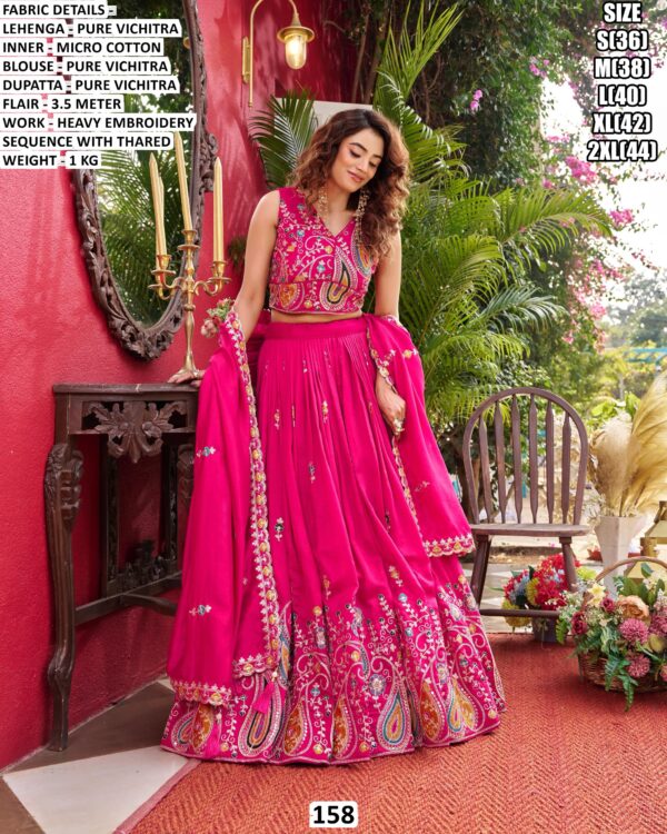 Cream And Pink Embroidered Vichitra Lehenga Choli for Women