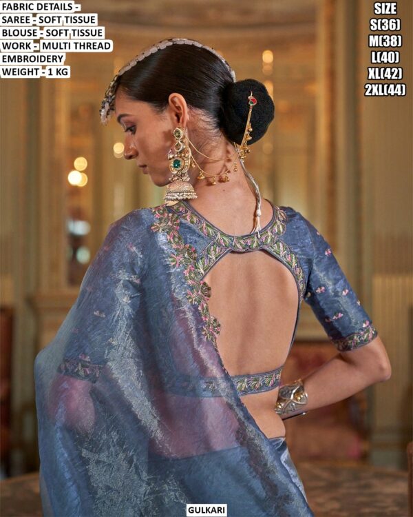 Aqua Soft Tissue Saree for Women | Multi Thread Embroidered Party Wear Saree