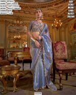 Aqua Soft Tissue Saree for Women | Multi Thread Embroidered Party Wear Saree