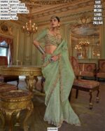 Aqua Soft Tissue Saree for Women | Multi Thread Embroidered Party Wear Saree