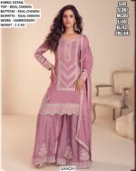 Dusty Mauve Real Chinon Embroidered Kurta Palazzo Set for Women