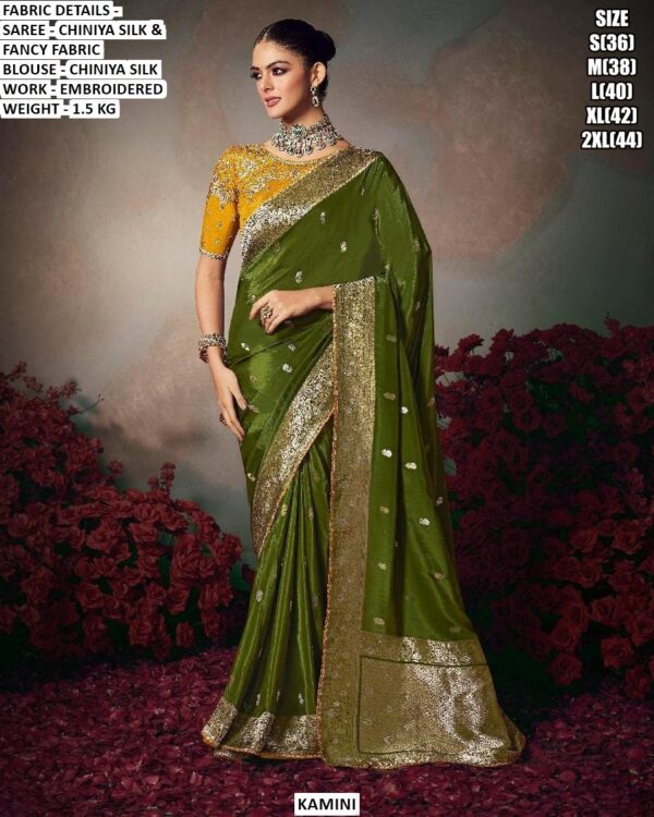 Chiniya Silk Saree for Women | Embroidered Party Wear Saree