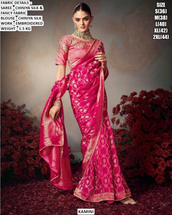 Chiniya Silk Saree for Women | Embroidered Party Wear Saree