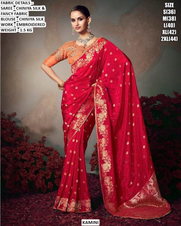 Chiniya Silk Saree for Women | Embroidered Party Wear Saree