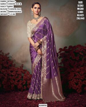 Chiniya Silk Saree for Women | Embroidered Party Wear Saree