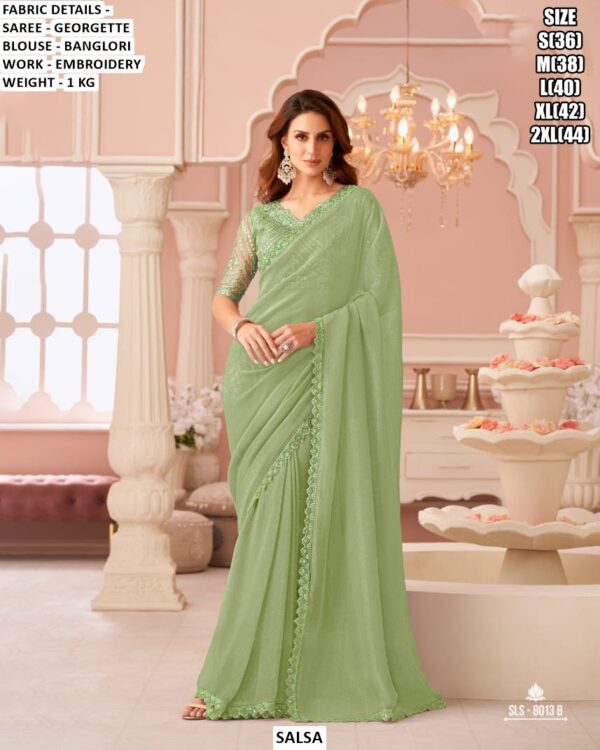 Georgette Saree with Embroidered Banglori Blouse for Women