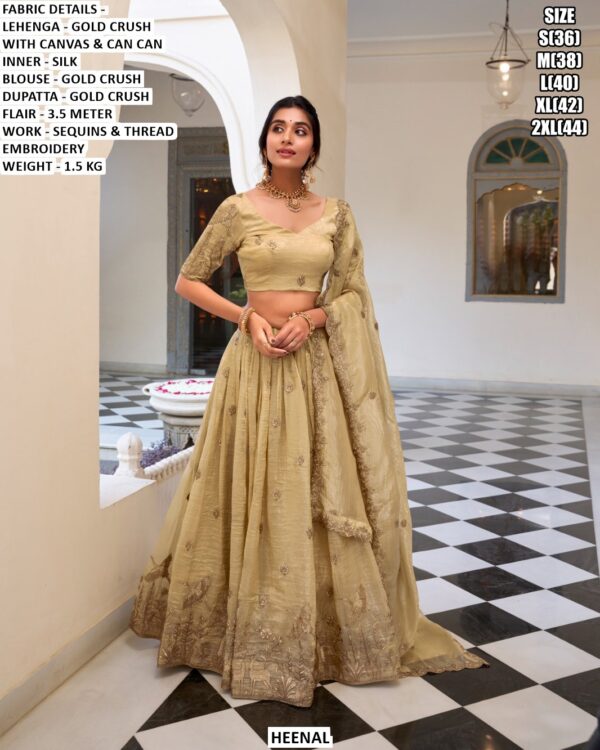 Gold Crush Lehenga Choli for Women | Sequins Embroidered Festive Wear