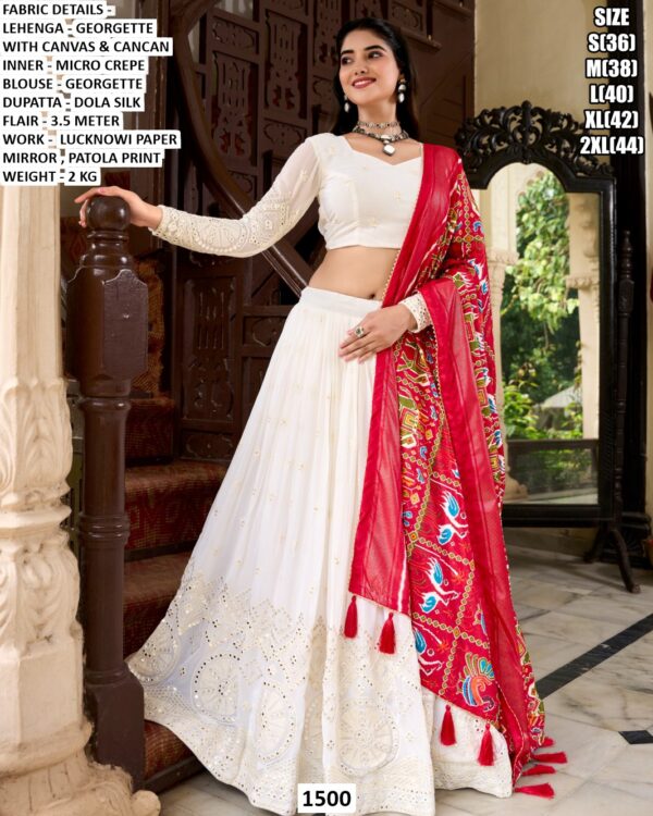 White Lehenga Choli with Patola Dupatta for Women | Festive Ethnic Wear