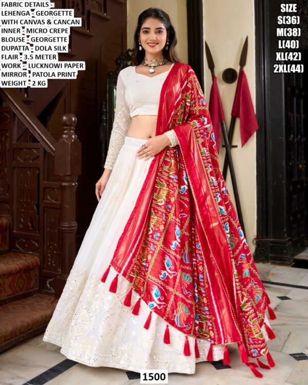 White Lehenga Choli with Patola Dupatta for Women | Festive Ethnic Wear