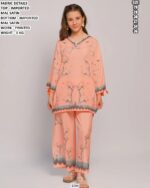 Girls Peach Printed Satin Co-ord Set | Stylish Kids Ethnic Wear