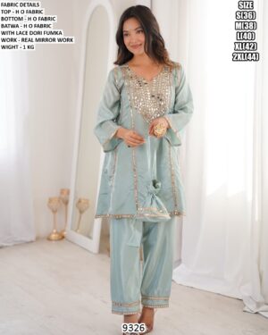Women Sea Mirror Work Kurta Pant Set | Festive Traditional Wear