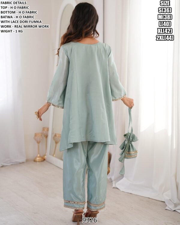 Women Sea Mirror Work Kurta Pant Set | Festive Traditional Wear