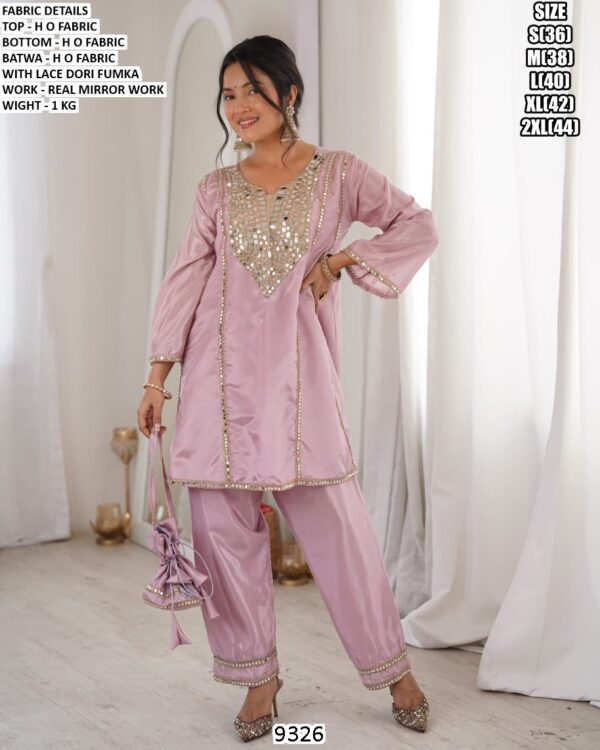 Women Sea Mirror Work Kurta Pant Set | Festive Traditional Wear