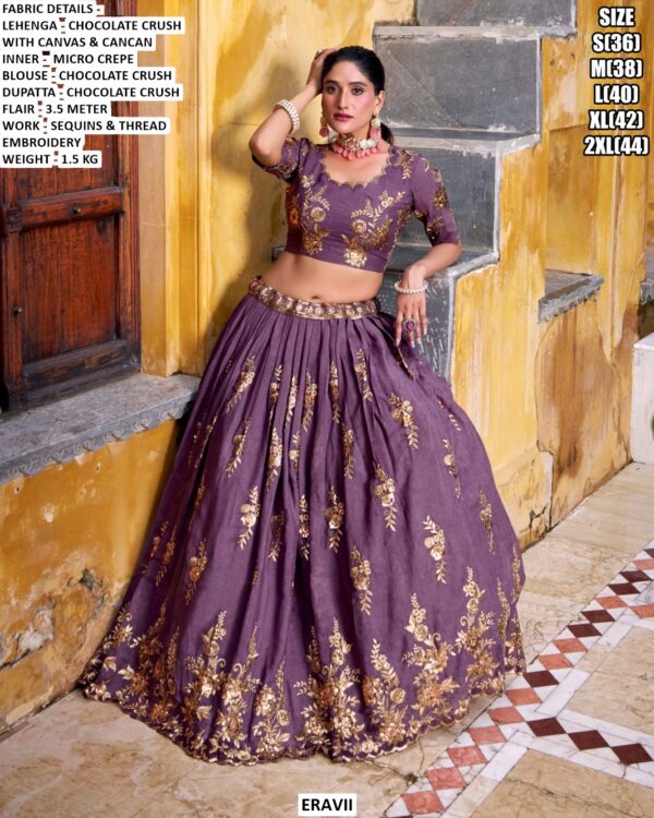 Purple Chocolate Crush Lehenga Choli for Women | Sequins Embroidered Festive Wear